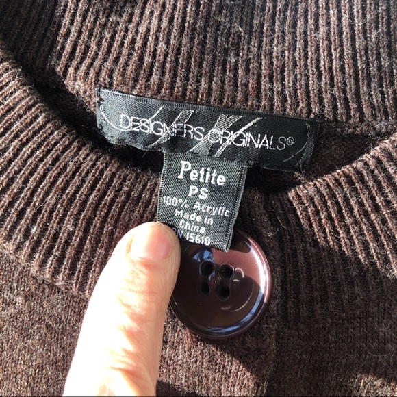 Vintage Cropped Cardigan Sweater 3/4 Bell Sleeve Brown Petite Small - Picture 3 of 9